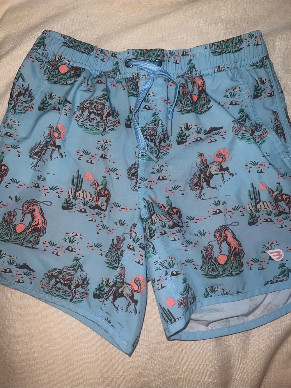 BURLEBO Light Blue Cowboy Print Swim Shorts